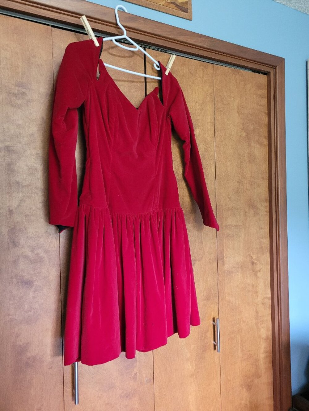 Vintage custom made prom dress. Red velvet with black satin paisley lining.